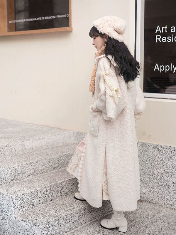 ロングコート 冬服 もこもこ レディース ウサギ柄 ボア リボン 刺? ジャケット コート アウター ロング丈 可愛い 学生 通学 通勤 着痩せ 女の子 長袖 袖あり 秋 冬 ポケット付き 厚手 防寒 寒さ対策 秋冬 オシャレ 柔らかい_2