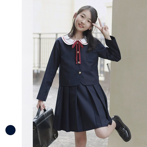 入学式 卒業式 制服 無地 ジャケット 女の子 スーツ セット 冬用 小学生 中学生 高校生 JK ジュニア 中学 受験 大きいサイズ ゆったりサイズ 卒服 入園祝い ギフト 卒園式 七五三 お受験 ピアノ 発表会 演奏会 ネイビー_4