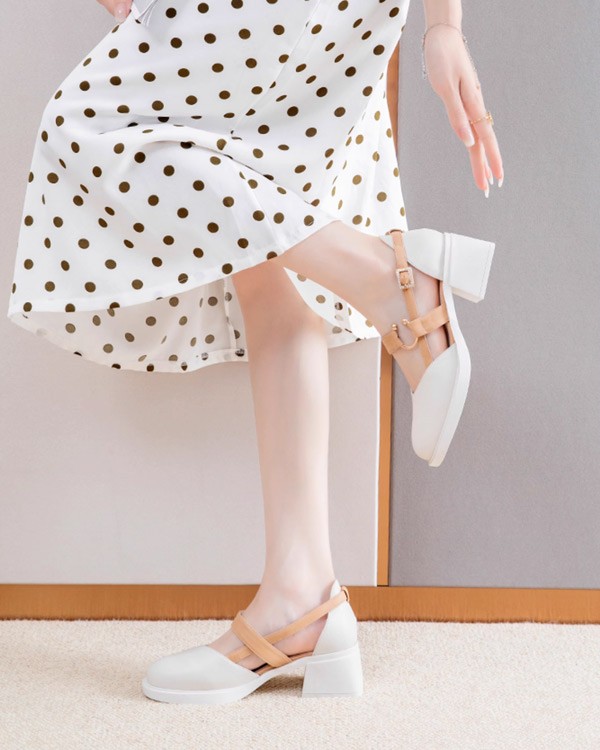 パンプス ヒール5cm 太いヒール チャンキーヒール ロリータ ラウンド