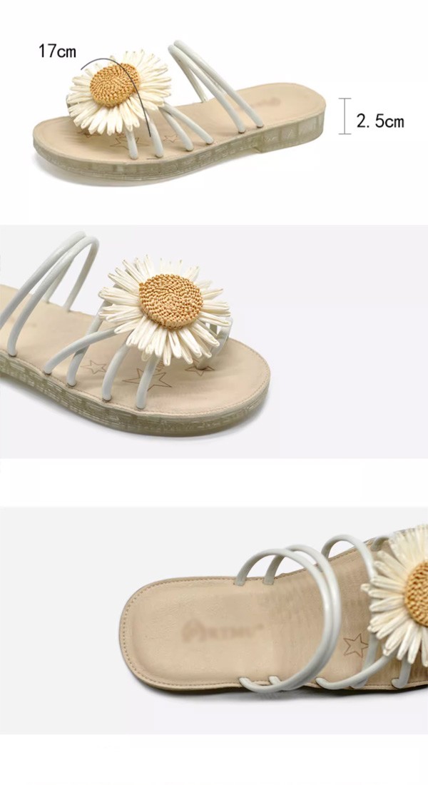サンダル ヒール2.5cm ローヒール 太いヒール ミュール フラット ぺたんこ チャンキーヒール 夏 オープントゥ 花付き レディース カジュアル ラウンドトゥ オフホワイト 可愛い オシャレ スリッパ ゴム草履 日常履き 軽量 通勤 デート 海外旅行 サンダル ヒール2.5cm ローヒール 太いヒール ミュール フラット