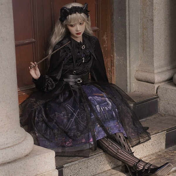 ワンピース ロリータ ハロウィン 魔女風 ウイッチ風 ミモレ丈