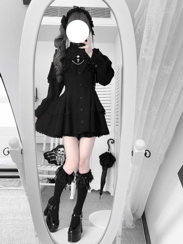 地雷系 ワンピース セットアップ 量産型 レース ロリータ 着痩せ 長袖 半袖 レディース 女子 リボン ショート丈 ミニ 蝶結び フリル パフスリーブ ギャル ドレス かわいい 可愛い 病みかわいい 学生 お姫様 プリンセス お出かけ ブラック 黒 パープル S M L XL 2XL_2