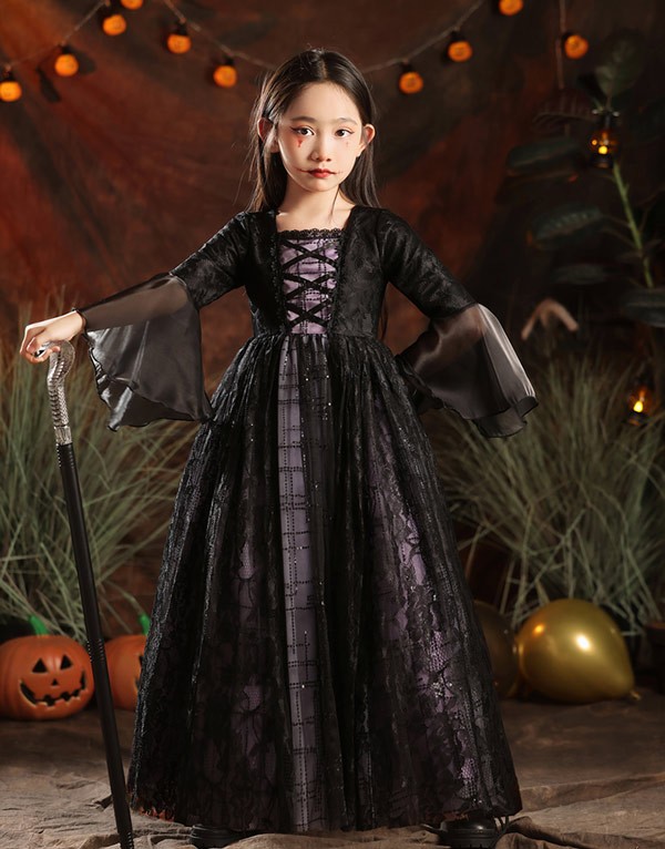 キッズドレス ウイッチ ハロウィン 魔女風 吸血鬼 ドレス ロングドレス