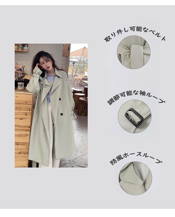 トレンチ スプリングコート ミディアム丈 プリーツコート ゆったりトレンチコート 手首アジャスター ラグランスリーブ レディース 韓国風 秋服 スプリングコート カジュアル 秋コート アウター_1