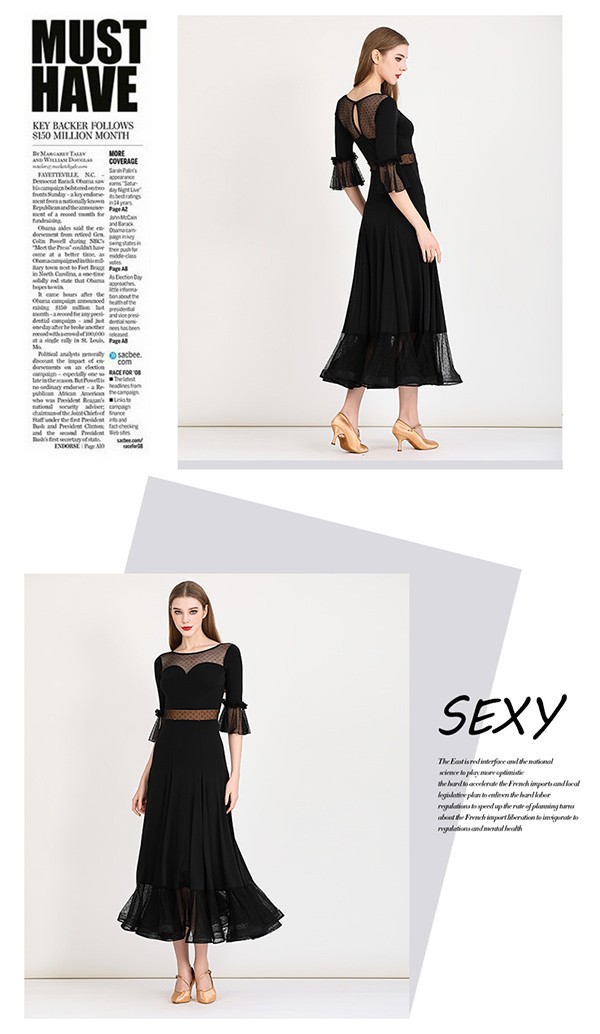 社交ダンス ドレス ロングドレス フリル 半袖 モダンドレス リボン