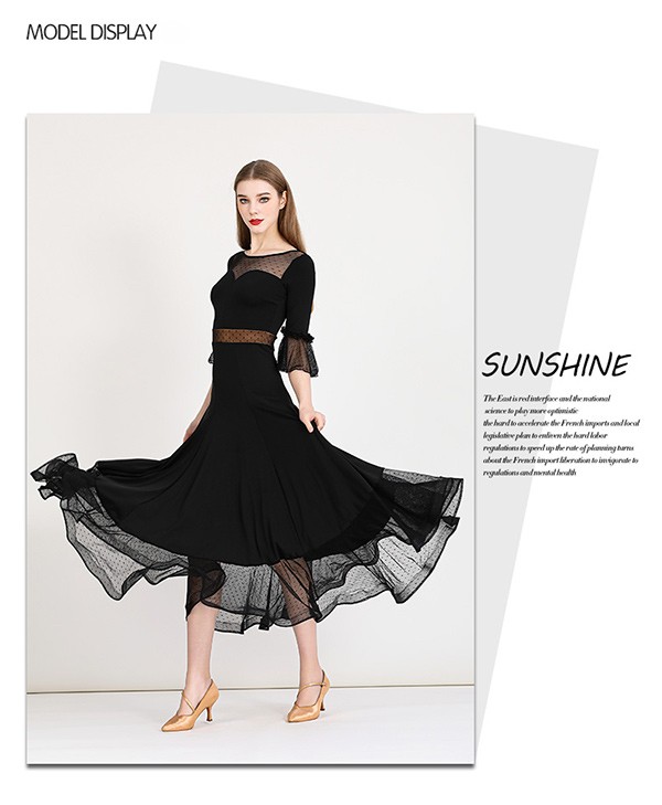 社交ダンス ドレス ロングドレス フリル 半袖 モダンドレス リボン