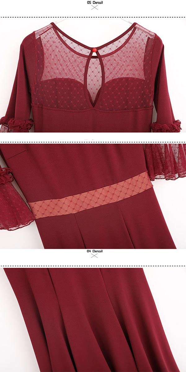 社交ダンス ドレス ロングドレス フリル 半袖 モダンドレス リボン ワインレッド 社交ダンス衣装 モダン スタンダード ワルツ 無地 ダンス衣装 ステージ衣装 パーティー コンクール 練習着 レッスン