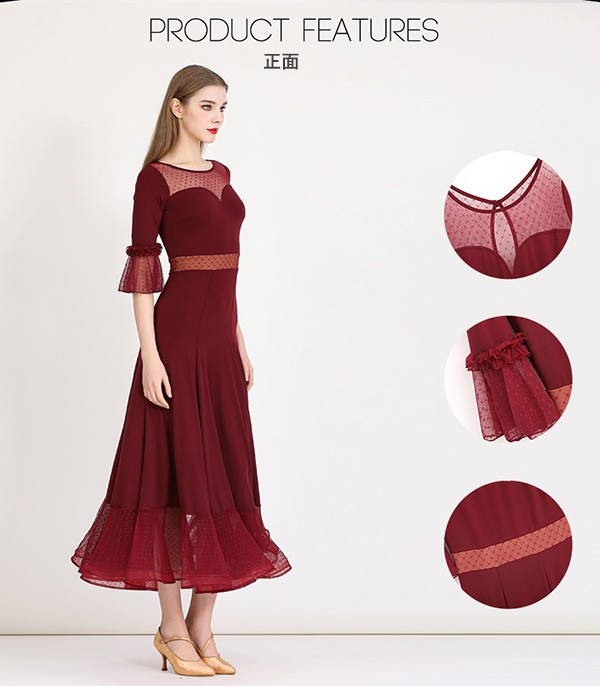 社交ダンス ドレス ロングドレス フリル 半袖 モダンドレス リボン