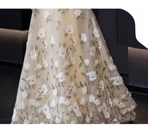 イブニングドレス ロングドレス 花柄 ベージュ袖あり 刺繍 ピアノ発表会 演奏会ドレス ウエディング 結婚式 パーティードレス フォト婚 イベント 演出 舞台 披露宴 ステージ dt001m5m5x7_6