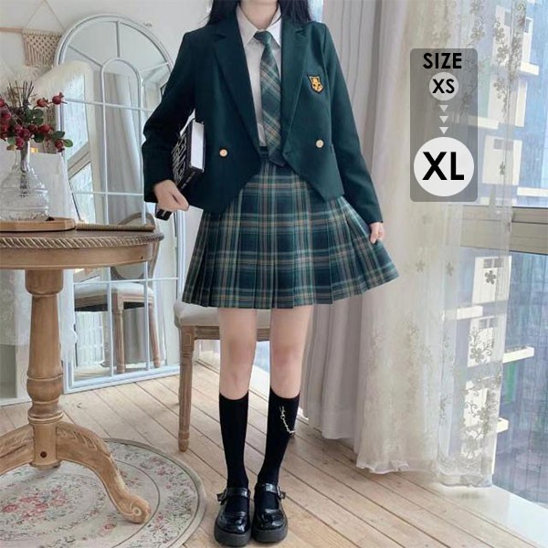 5点セット 入学式 卒業式スーツ 長袖 中学生 高校生 制服 学生制服 女子高生 中高生 女の子 ジュニア チェック柄 レディース お受験 結婚式 発表会 入学 通学 大きいサイズ フォーマルスーツ グリーン ベージュ dx011m5m5x7