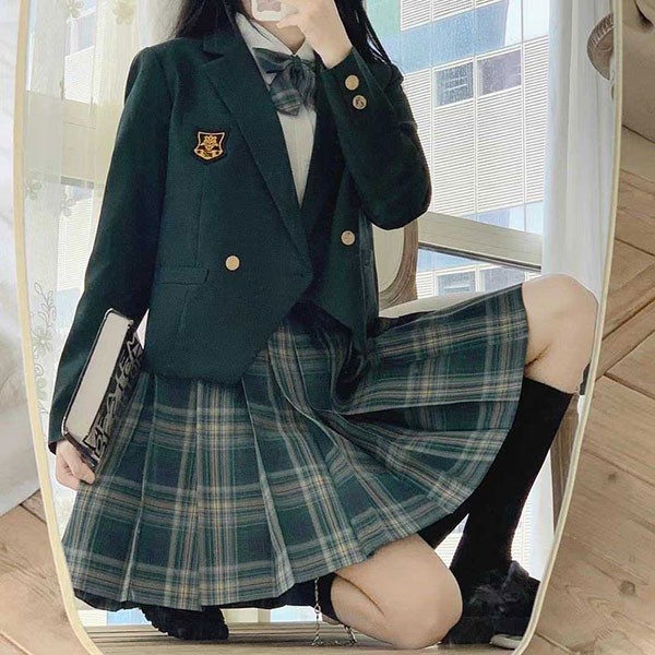5点セット 入学式 卒業式スーツ 長袖 中学生 高校生 制服 学生制服 女子高生 中高生 女の子 ジュニア チェック柄 レディース お受験 結婚式 発表会 入学 通学 大きいサイズ フォーマルスーツ グリーン ベージュ dx011m5m5x7_6