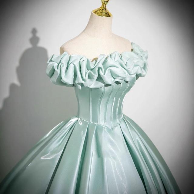 カラードレス レディース ロング丈 パニエ付き ピアノ 発表会 パーティードレス 結婚式 イブニングドレス オフショルダー フォーマル 着痩せ きれいめ 編み上げ エレガント お呼ばれ 二次会 披露宴 演奏会 忘年会 司会ドレス ライトグリーン XS-4L_5