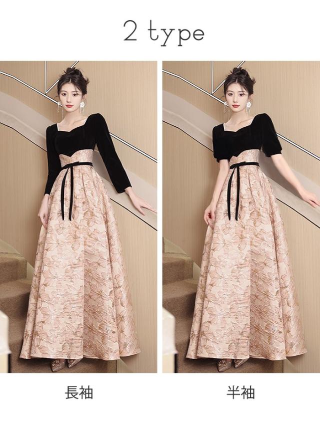ドレス 大人 ピアノ 発表会 ロングドレス 長袖 半袖 演奏会 演奏会用
