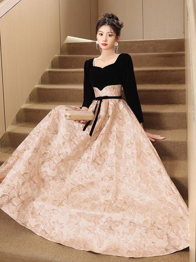 ドレス 大人 ピアノ 発表会 ロングドレス 長袖 半袖 演奏会 演奏会用