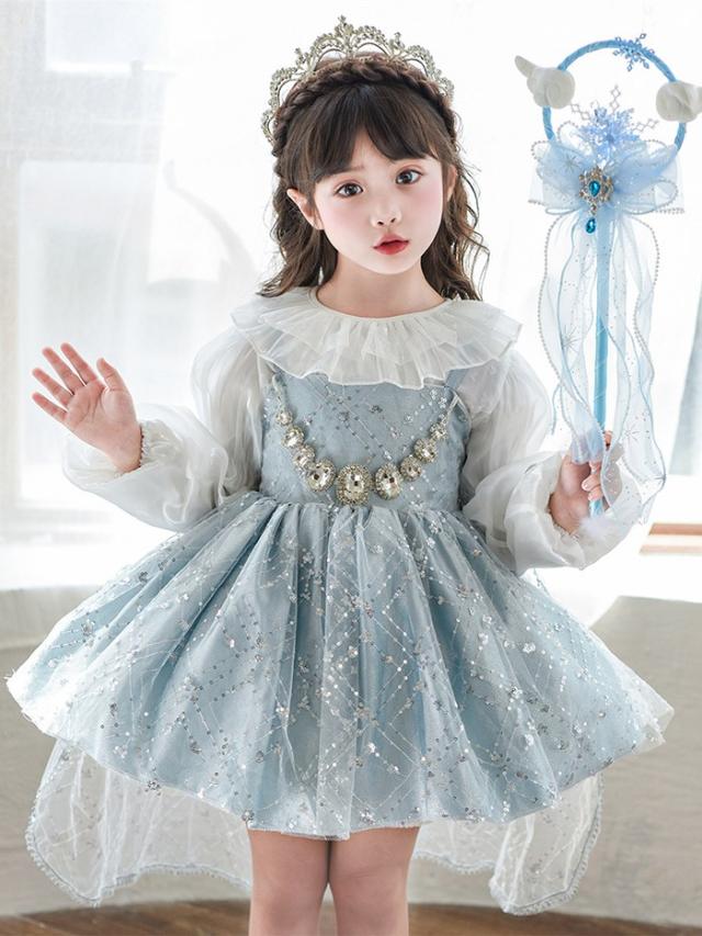 子供ドレス 女の子 プリンセス風 セットアップ 上下2点セット 長袖 トップス+ワンピース 100 110 120 130 140cm キッズフォーマル 誕生日 発表会 結婚式 仮装 ハロウィン_1