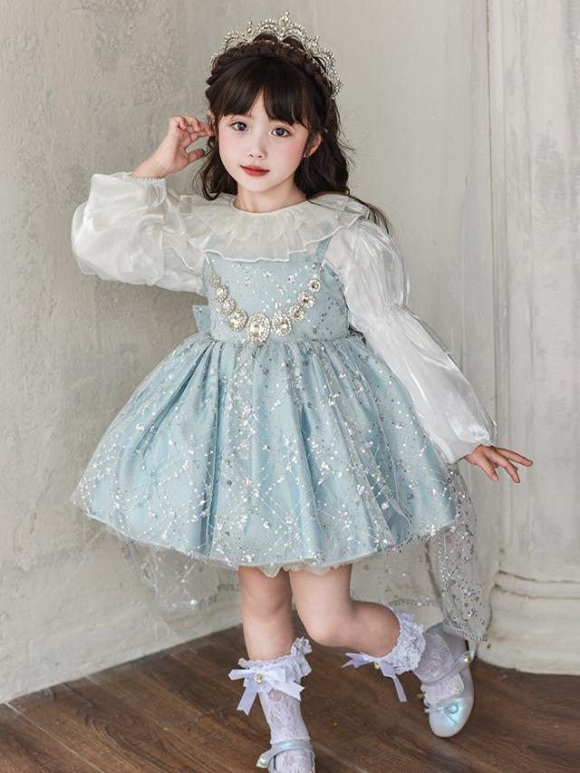 子供ドレス 女の子 プリンセス風 セットアップ 上下2点セット 長袖 トップス+ワンピース 100 110 120 130 140cm キッズフォーマル 誕生日 発表会 結婚式 仮装 ハロウィン_3