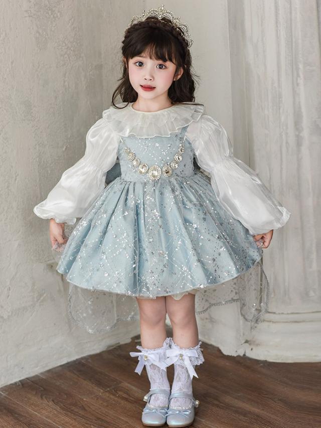 子供ドレス 女の子 プリンセス風 セットアップ 上下2点セット 長袖 トップス+ワンピース 100 110 120 130 140cm キッズフォーマル 誕生日 発表会 結婚式 仮装 ハロウィン_4
