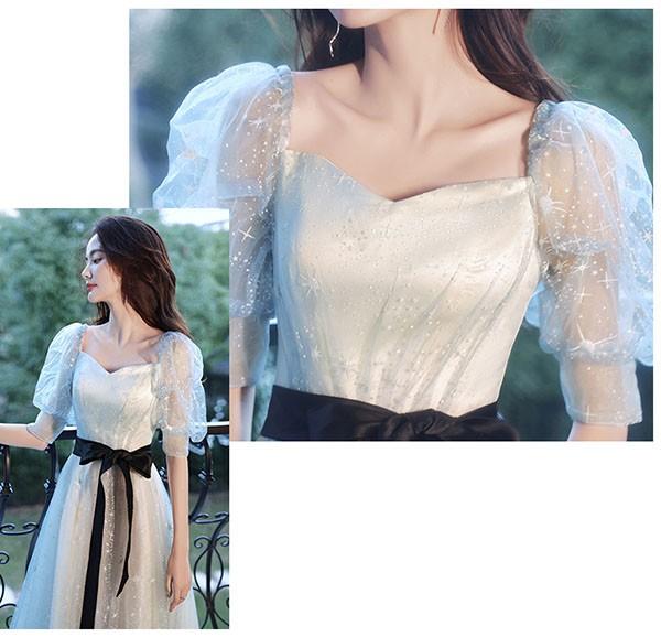 送料無料】パーティードレス ロング 演奏会 袖付き キラキラ 星柄