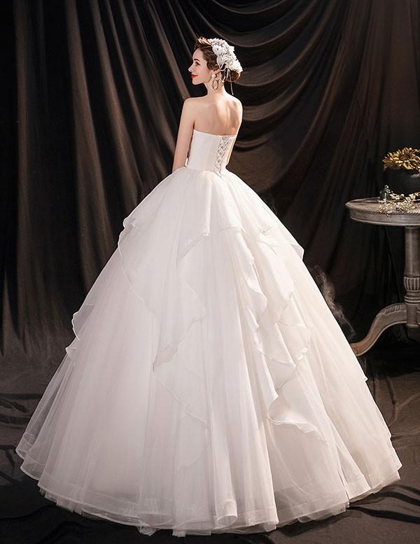 送料無料】花嫁 ウェディングドレス べアトップドレス ハイウエスト  