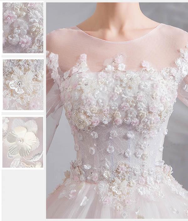 花嫁 ウェディングドレス イリュージョンネック プリンセスライン 白ドレス 花柄 ワンピース プリンセス かわいい シンプル 結婚式 披露宴 前撮り 後撮り 撮影用 フォトウェディング 小柄 小さいサイズ 大きいサイズ ロングドレス da151n1n1l9_2