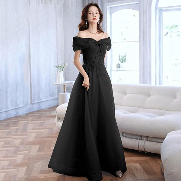 送料無料】ビッグリボン オフショルダー ロングドレス ミモレ丈ドレス