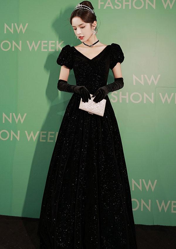 【送料無料】ドレス 大人 ピアノ 発表会 ロングドレス 演奏会 結婚式 母親 ドレス ピアノ発表会 黒 袖付き ワンピース オフショルダー 演奏会ドレス_7