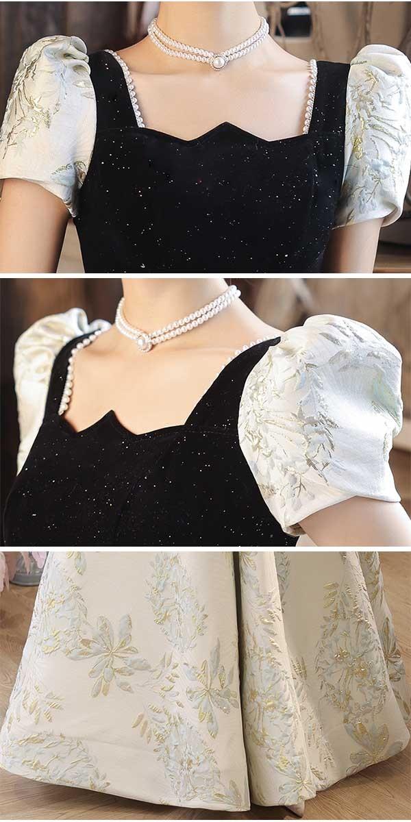 【送料無料】ドレス 大人 ピアノ 発表会 ロングドレス 演奏会 結婚式 母親 ドレス ピアノ発表会 黒 袖付き ワンピース 半袖 演奏会ドレス 演奏会用_5