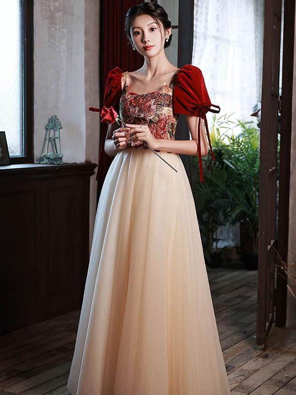 【送料無料】ドレス 大人 ピアノ 発表会 ロングドレス 演奏会 結婚式 母親 ドレス ピアノ発表会 袖付き ワンピース ブライズメイド 半袖 演奏会ドレス_5