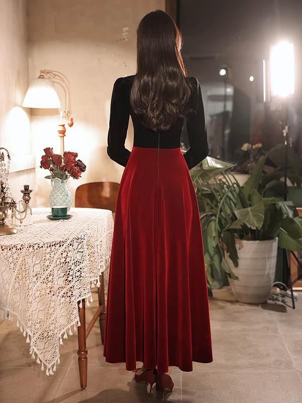 送料無料】ドレス 大人 ピアノ 発表会 ベルベット ロングドレス 演奏会