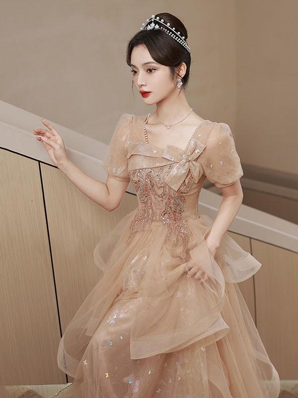【送料無料】ドレス 大人 ピアノ 発表会 ロングドレス 演奏会 結婚式 母親 ピアノ発表会 袖付き ワンピース 半袖 演奏会ドレス 演奏会用ドレス パーティードレス_5