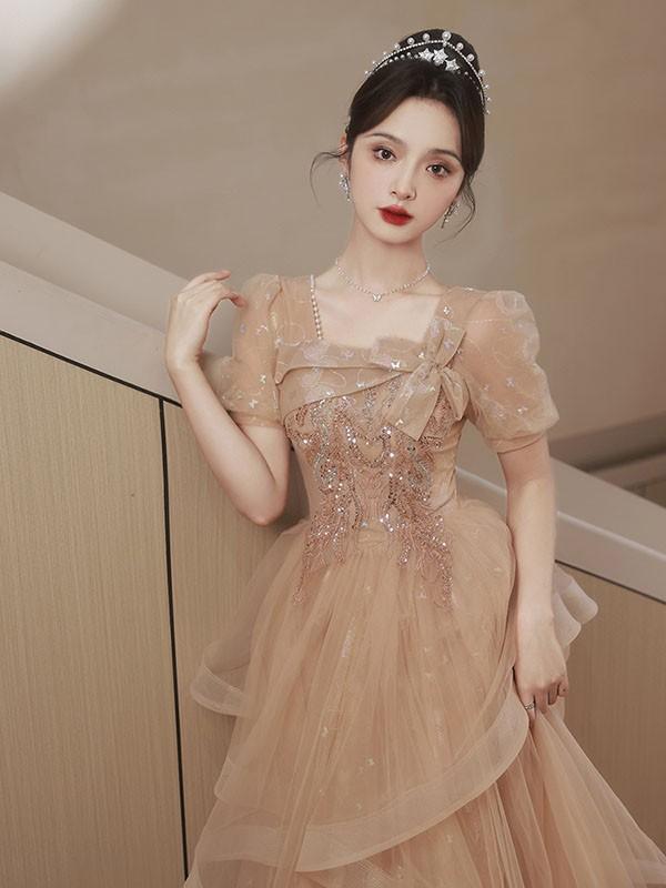 【送料無料】ドレス 大人 ピアノ 発表会 ロングドレス 演奏会 結婚式 母親 ピアノ発表会 袖付き ワンピース 半袖 演奏会ドレス 演奏会用ドレス パーティードレス_6