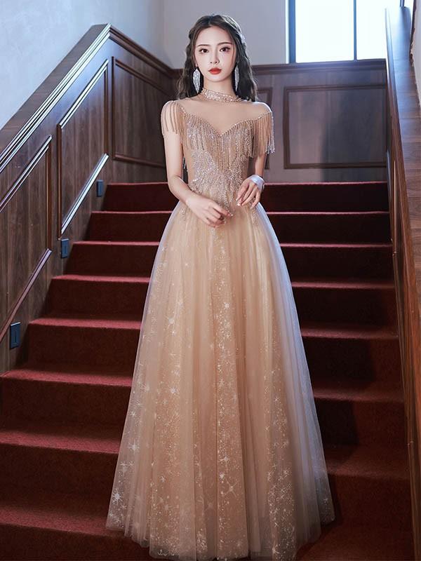 【送料無料】ドレス 大人 ピアノ 発表会 ロングドレス 演奏会 結婚式 母親 ピアノ発表会 袖付き ワンピース 半袖 演奏会ドレス 演奏会用ドレス_2