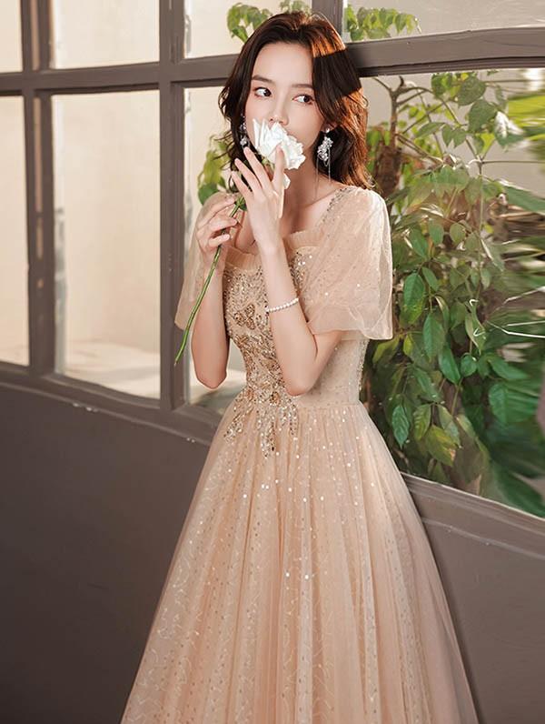 【送料無料】ドレス 大人 ピアノ 発表会 ロングドレス 演奏会 結婚式 母親 ピアノ発表会 袖付き ワンピース 半袖 演奏会ドレス 演奏会用ドレス_4