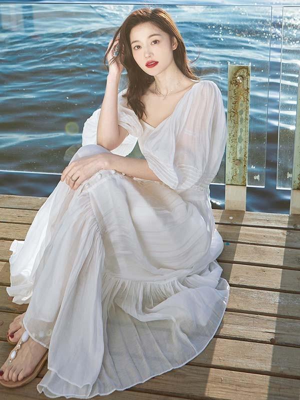 送料無料】白ワンピース リゾートワンピース 大人可愛い 夏ワンピース