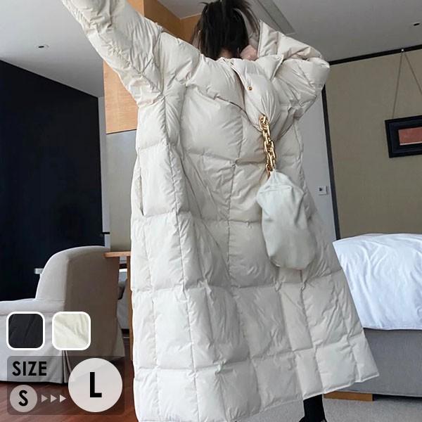 【送料無料】ダウンコート 90％ダウン ベンチコート ロングダウンコート 超ロング 暖かい レディース 黒 ベージュ スタンドカラー ロング丈 フードなし
