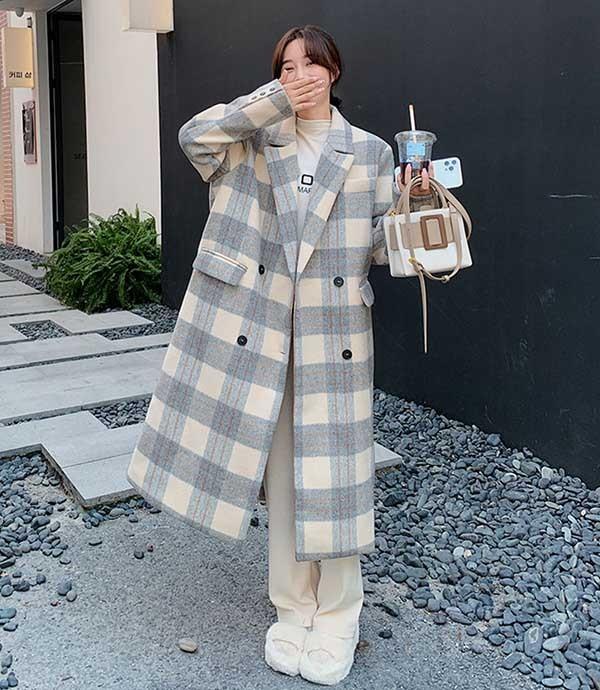 送料無料】チェスターコート チェック柄 レディース ロングコート
