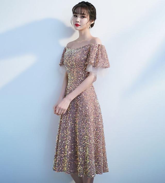ドレス 大人 ピアノ 発表会 キラキラ ショート丈ドレス オフショルダー 演奏会 演奏会用ドレス ピアノ発表会 ショート丈 結婚式 高校生 パーティードレス 大きいサイズ イブニングドレス 演奏会ドレス_6