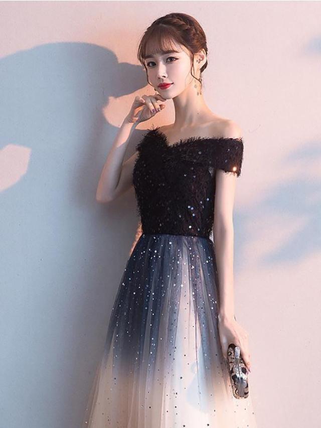 ドレス 大人 ピアノ 発表会 ロングドレス オフショルダー 大きいサイズ 小さいサイズ 演奏会 演奏会用ドレス ピアノ発表会 結婚式 高校生 キラキラ パーティードレス 母親 コンクール イブニングドレス ロング グラデーション 黒 赤 大きいサイズドレス de086n1n1jc_2