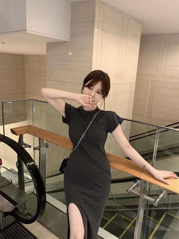 Tシャツワンピース スリット入り セクシー 大人可愛い 夏ワンピース 