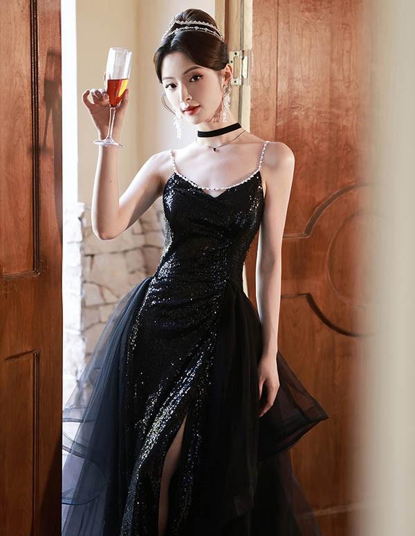 ドレス 大人 ピアノ 発表会 ロングドレス スリット入り キラキラ 演奏