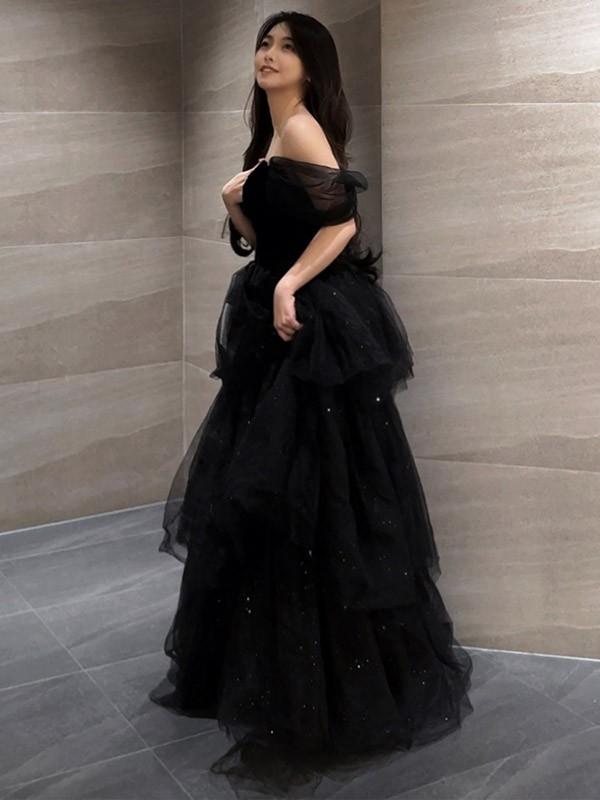 ドレス 大人 ピアノ 発表会 ロングドレス 小さいサイズ オフショルダー 半袖 演奏会 結婚式 母親 演奏会用ドレス ロング 黒 披露宴 レディース 演奏会ドレス ピアノ発表会 韓国 イブニングドレス パーティードレス ワンピース 二次会 花嫁 dg226n1n1l9_2