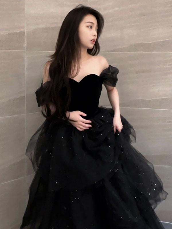 ドレス 大人 ピアノ 発表会 ロングドレス 小さいサイズ オフショルダー 半袖 演奏会 結婚式 母親 演奏会用ドレス ロング 黒 披露宴 レディース 演奏会ドレス ピアノ発表会 韓国 イブニングドレス パーティードレス ワンピース 二次会 花嫁 dg226n1n1l9_4