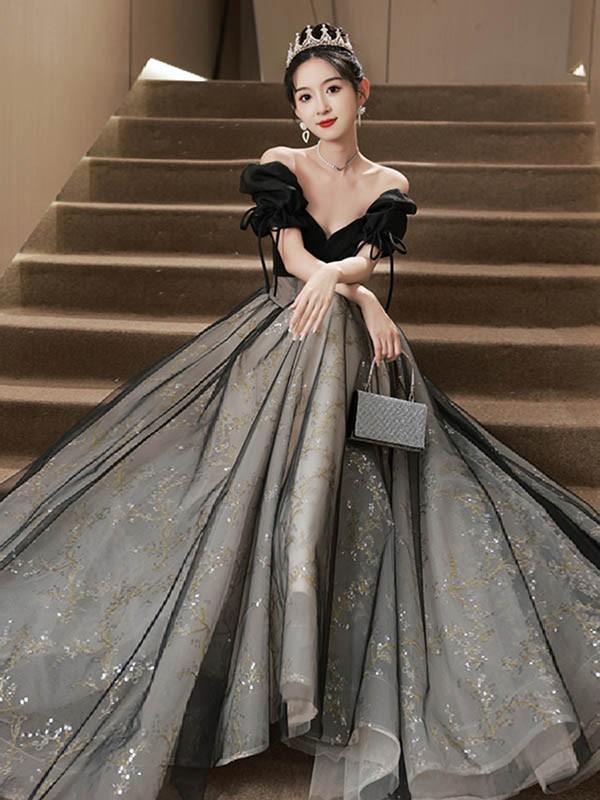 ドレス 大人 ピアノ 発表会 ロングドレス 小さいサイズ オフショルダー