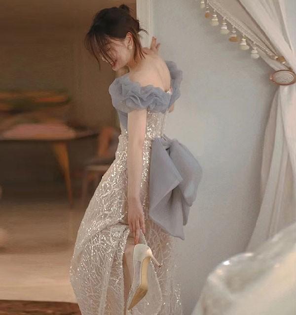 ドレス 大人 ピアノ 発表会 ロングドレス 演奏会 結婚式 母親 演奏会用ドレス オフショルダー ベアショルダー 袖付き 半袖 ロング 黒 披露宴 レディース 演奏会ドレス ピアノ発表会 韓国 イブニングドレス パーティードレス ワンピース 二次会 花嫁 dg247n1n1l9_3