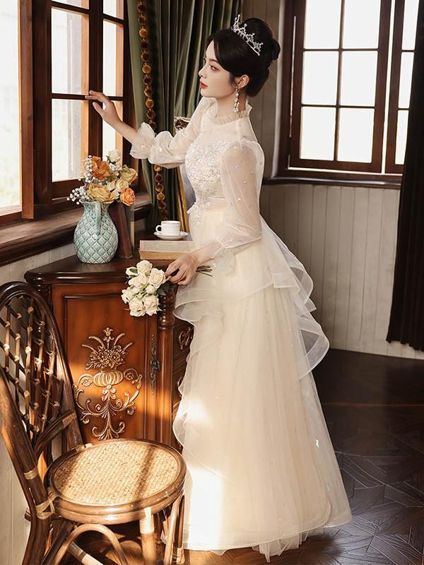 ロングドレス 演奏会 袖付き 大人 ピアノ 発表会 ロングドレス 大きいサイズ キラキラ 長袖 結婚式 母親 演奏会用ドレス ロング 披露宴 レディース 演奏会ドレス ピアノ発表会 韓国 イブニングドレス パーティードレス ワンピース 二次会 花嫁 dg253n1n1l9_4