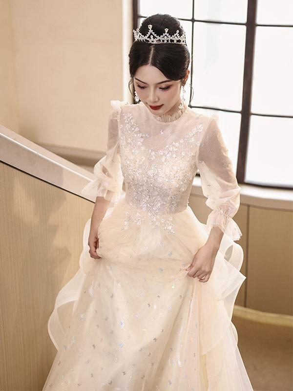 ロングドレス 演奏会 袖付き 大人 ピアノ 発表会 ロングドレス 大きいサイズ キラキラ 長袖 結婚式 母親 演奏会用ドレス ロング 披露宴 レディース 演奏会ドレス ピアノ発表会 韓国 イブニングドレス パーティードレス ワンピース 二次会 花嫁 dg253n1n1l9_6