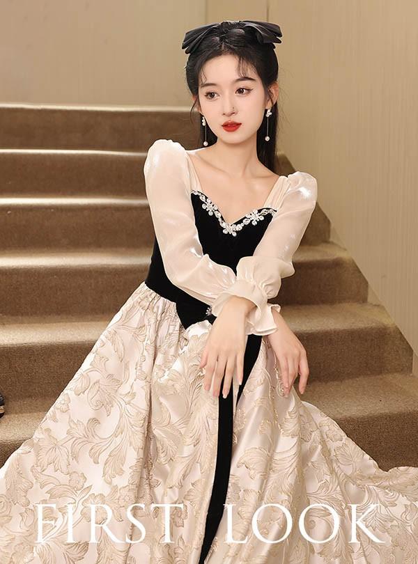 ドレス 大人 ピアノ 発表会 ロングドレス 大きいサイズ 小さいサイズ 袖付き 長袖 演奏会 結婚式 母親 演奏会用ドレス ロング 黒 披露宴 レディース 演奏会ドレス ピアノ発表会 韓国 イブニングドレス パーティードレス ワンピース 二次会 花嫁 dg254n1n1zu_5