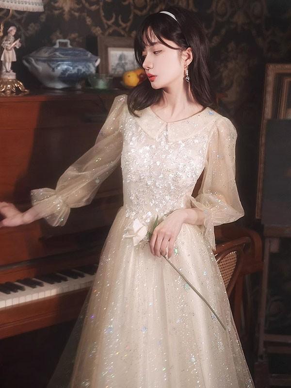 ロングドレス 演奏会 袖付き 高校生 ピアノ 発表会 ミモレ丈 大きい