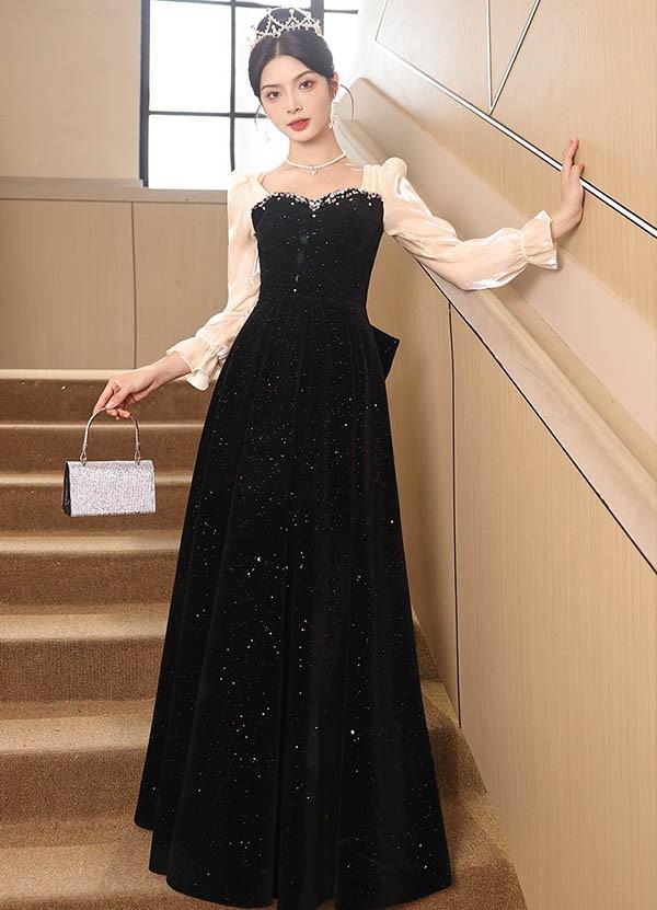 ロングドレス 演奏会 袖付き 大人 ピアノ 発表会 大きいサイズ