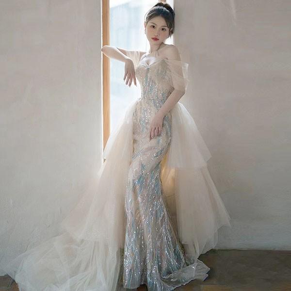 マーメイドドレス 大人 ピアノ 発表会 ロングドレス 小さいサイズ  